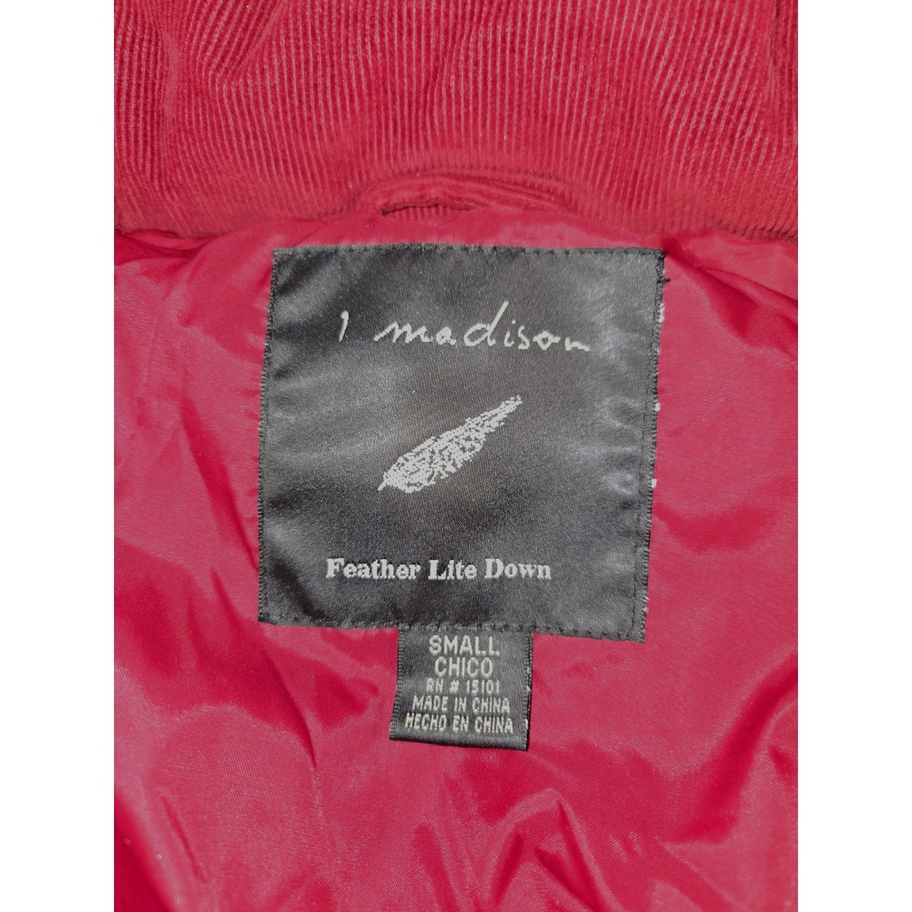 1 Madison Vintage Red Corduroy Puffer Jacket With Hood Small Feather Lite Down - Picture 6 of 11